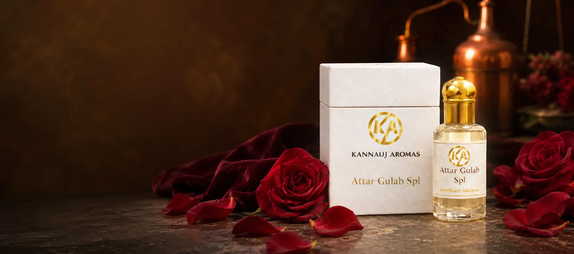 Attar Gulab Spl by Kannauj Aromas with roses and traditional copper distillation